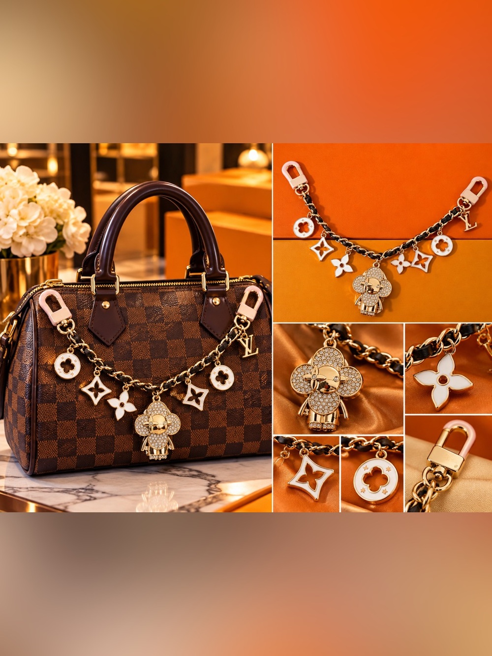 Bag Charm Bag Charm Chain in Brown & Gold Vivi
